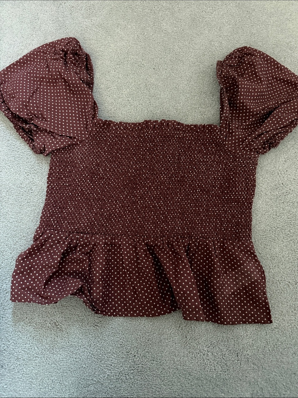 J. Crew Burgundy Polka Dot Smocked Puff-Sleeve Crop Top